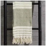 Green & White Striped Woven Throw Blanket
