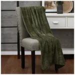 Green Ribbed Fleece Throw Blanket